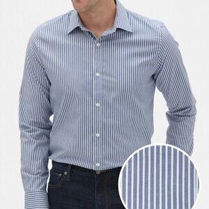 ⭐ GAP Blue / white striped Slim Fit Non-Iron dress shirt XXL 2XL